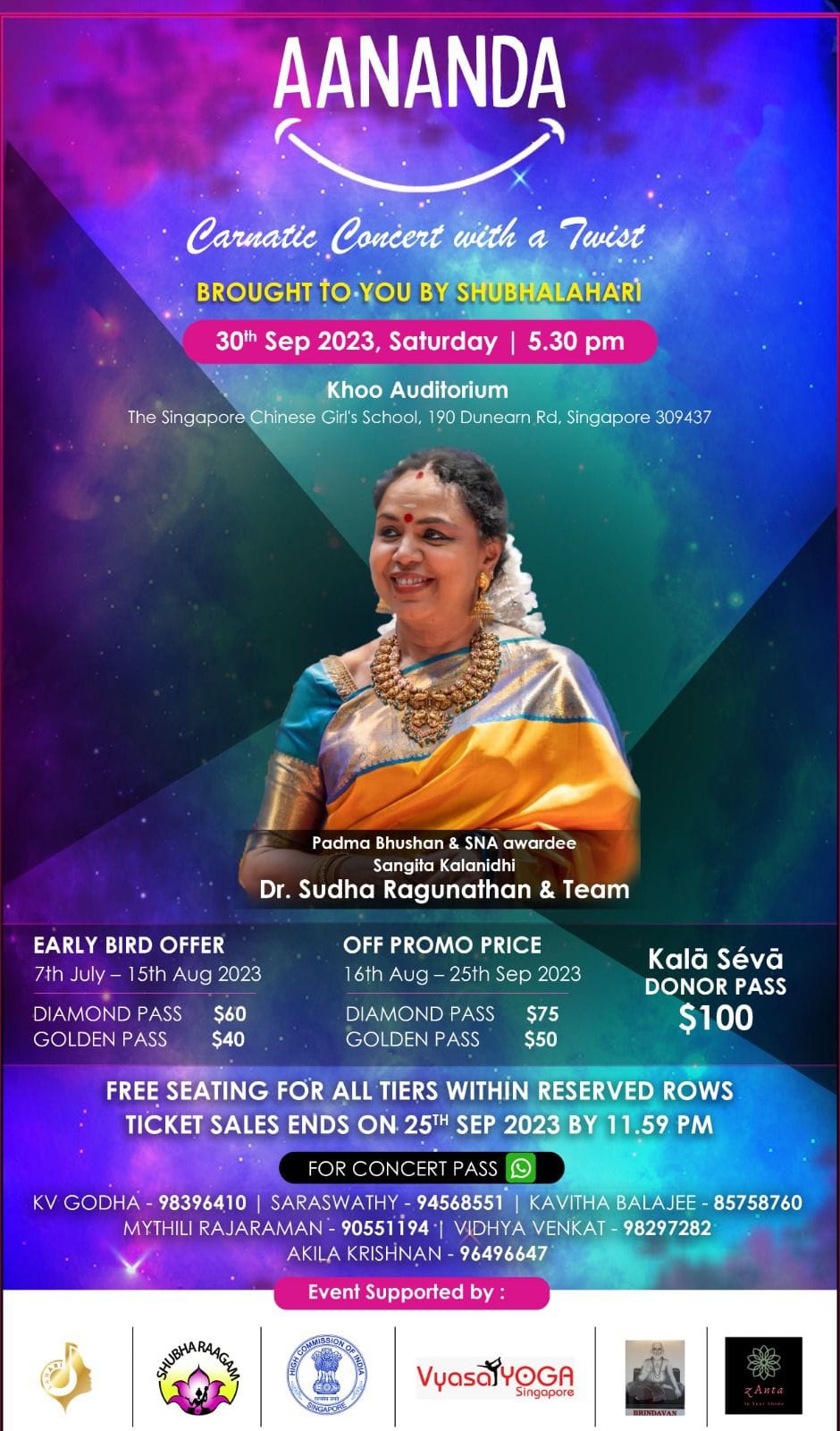 "AANANDA": A Carnatic Concert with a Unique Twist, Featuring Padma Bhushan & Sangeet Natak Akademi awardee, Dr. Sudha Ragunathan, set to Enchant Singapore on 30th September 2023