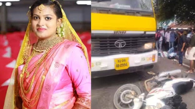 പാലക്കാട് ലോറിയും ബൈക്കും കൂട്ടിയിടിച്ച് അപകടം; നവവധു മരിച്ചു, ഭർത്താവിന്റെ നില ഗുരുതരം