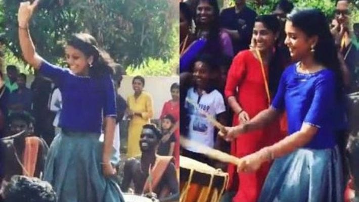 ബാലേട്ടൻ മോളല്ലേടീ... ചെണ്ട താളത്തിൽ മതിമറന്ന് ചുവടുവെച്ച്  പൂരപ്പറമ്പിൽ താരമായി പെൺകുട്ടി; വിഡിയോ