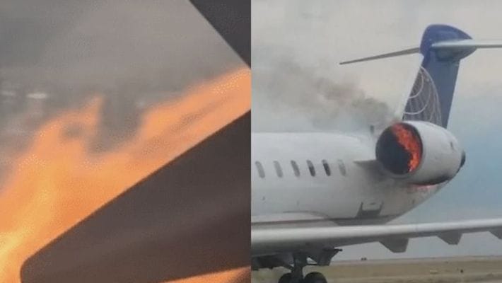 യാത്രക്കാരുമായി പറന്നുയർന്ന വിമാനത്തിന്റെ എഞ്ചിന് തീപിടിച്ചു; വീഡിയോ  വൈറൽ