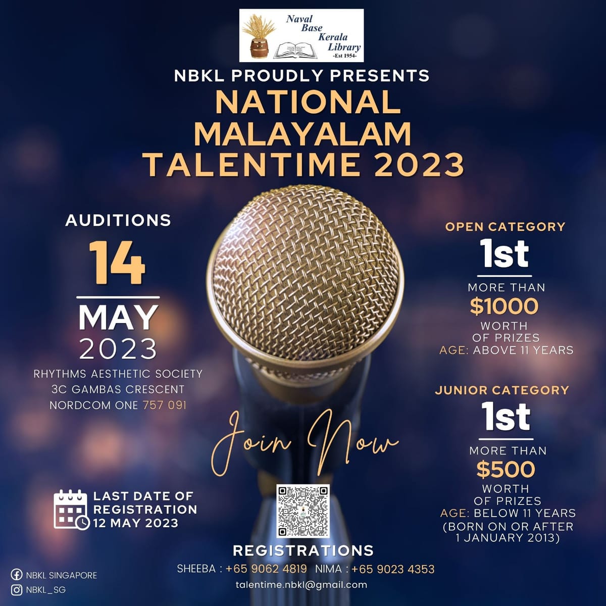 NBKL National Malayalam Talentime 2023 auditions on 14th May