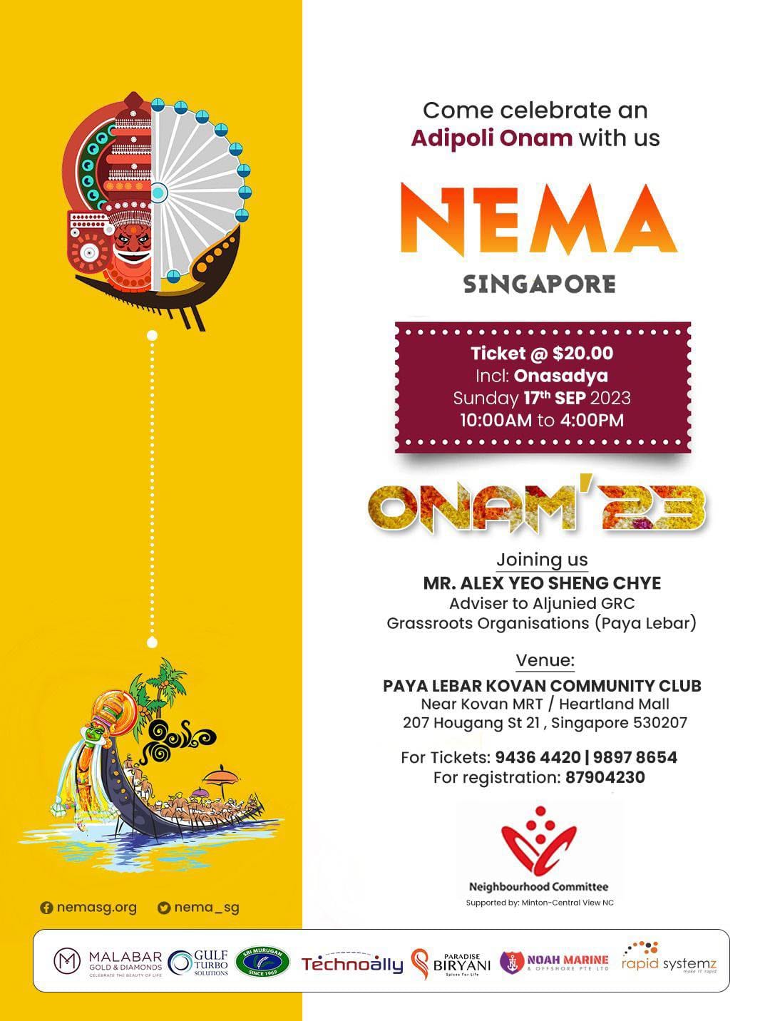 NEMA Singapore to Host Grand Onam Celebration on September 17, 2023