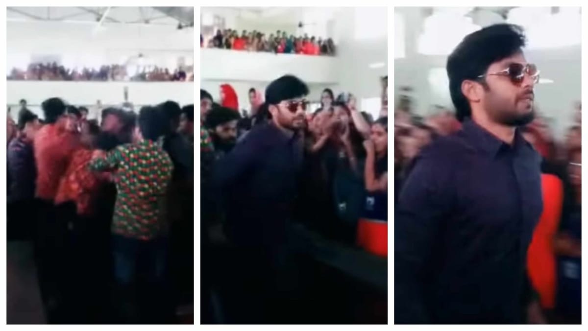 കൂട്ടത്തല്ലിനിടയിലൂടെ കൂളായി നടന്നു നീങ്ങി; മാസ് എന്‍ട്രിയുമായി നടൻ  ഷറഫുദ്ദീന്‍