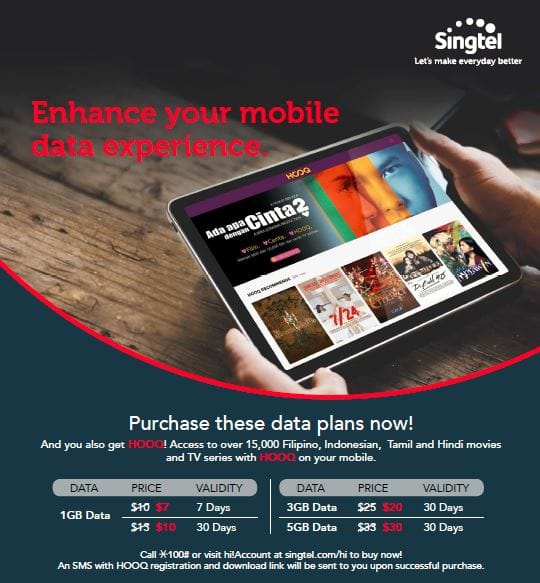 Get HOOQed on Singtel prepaid data plans
