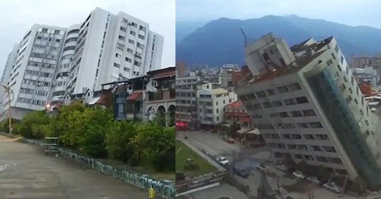 തായ്‍വാനിൽ ശക്തമായ ഭൂചലനം; വൻ കെട്ടിടങ്ങൾ ഭൂമിക്കുള്ളിലേക്കു താഴ്ന്നിറങ്ങി