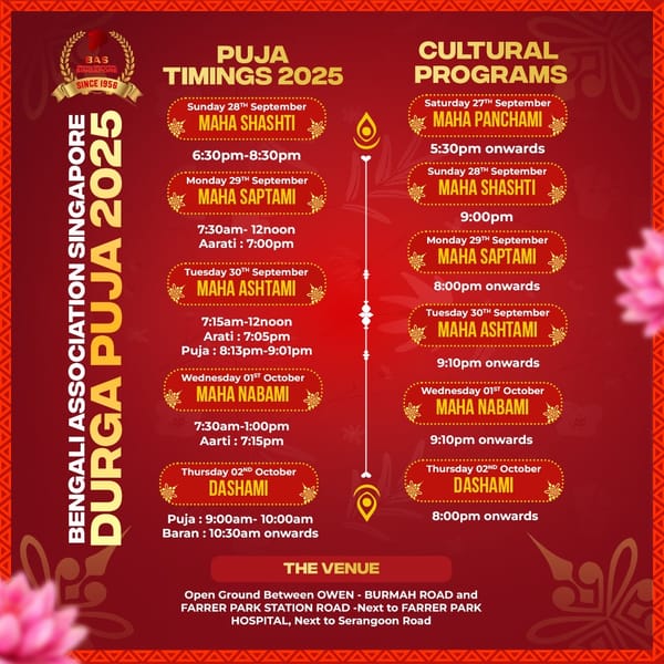Bengali Association Singapore to Celebrate Durga Pujo 2025 with Grandeur, Culture, and Community Spirit