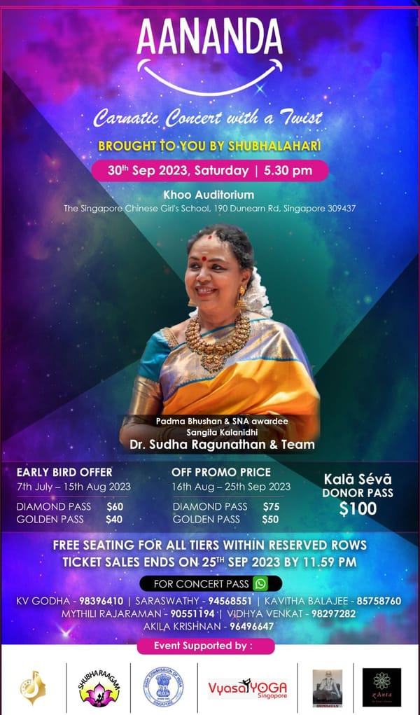 "AANANDA": A Carnatic Concert with a Unique Twist, Featuring Padma Bhushan & Sangeet Natak Akademi awardee, Dr. Sudha Ragunathan, set to Enchant Singapore on 30th September 2023