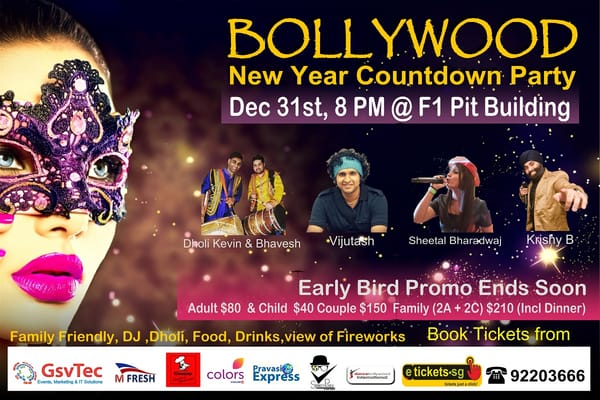 Bollywood Countdown Party 2017 at F1 PIT Building Singapore