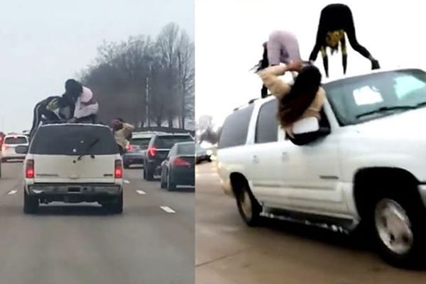 ഓടിക്കൊണ്ടിരിക്കുന്ന വാഹനത്തിന് മുകളില്‍ യുവതികളുടെ അഭ്യാസ നൃത്തം