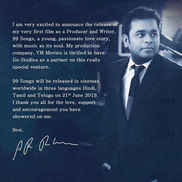 കഥയെഴുതി  സിനിമ നിർമിക്കാൻ തയ്യാറെടുത്ത്  എ ആർ റഹ്‌മാൻ; റിലീസിംഗ്  തീയതി പുറത്തുവിട്ടു