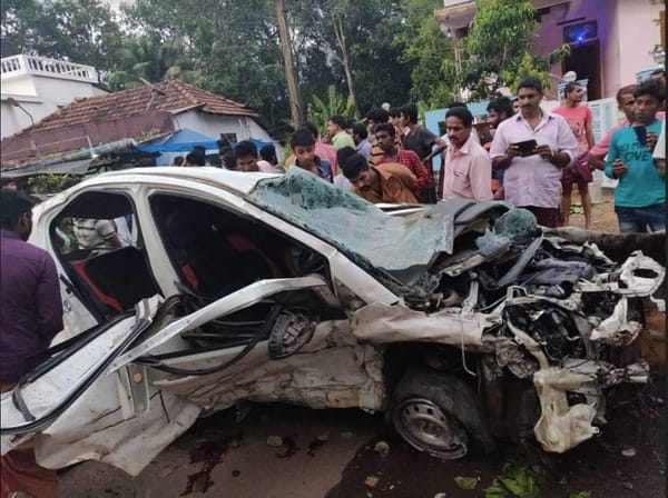 കോട്ടയം പാലായില്‍ നിയന്ത്രണം വിട്ട കാര്‍ മതിലില്‍ ഇടിച്ച് അഞ്ചുപേര്‍ മരിച്ചു