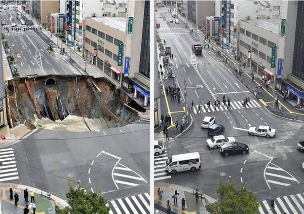 ഇതാണ് ജപ്പാന്‍; നടുറോഡില്‍ രൂപപെട്ട വലിയ ഗര്‍ത്തം രണ്ടു ദിവസം കൊണ്ട് പഴയപോലെയാക്കി