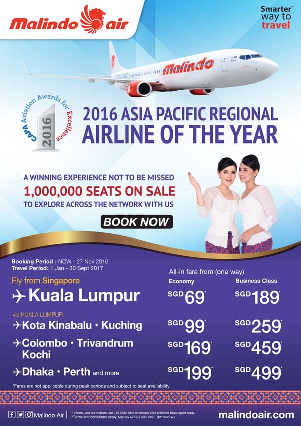 Malindo Air celebrates 2016 Asia Pacific Regional Airline award with exclusive offers