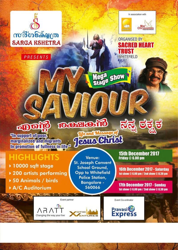 "My Saviour " a mega show on Bible in Bangalore on 15th to 17 December
