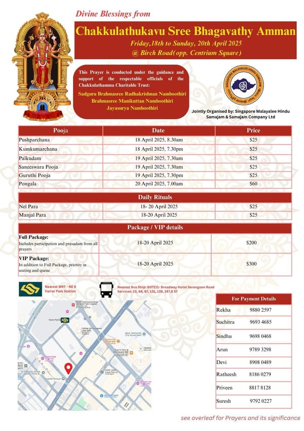 Chakkulathukaavu Sree Bhagavathy Amman’s Divine Visit & Ceremonial Prayers in Singapore