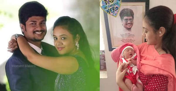 അച്ഛനാണ് എന്‍റെ എക്കാലത്തെയും ഹീറോ; പ്രണയിന്‍റെ ചിത്രത്തിനു മുമ്പിൽ അമൃതയും കുഞ്ഞും